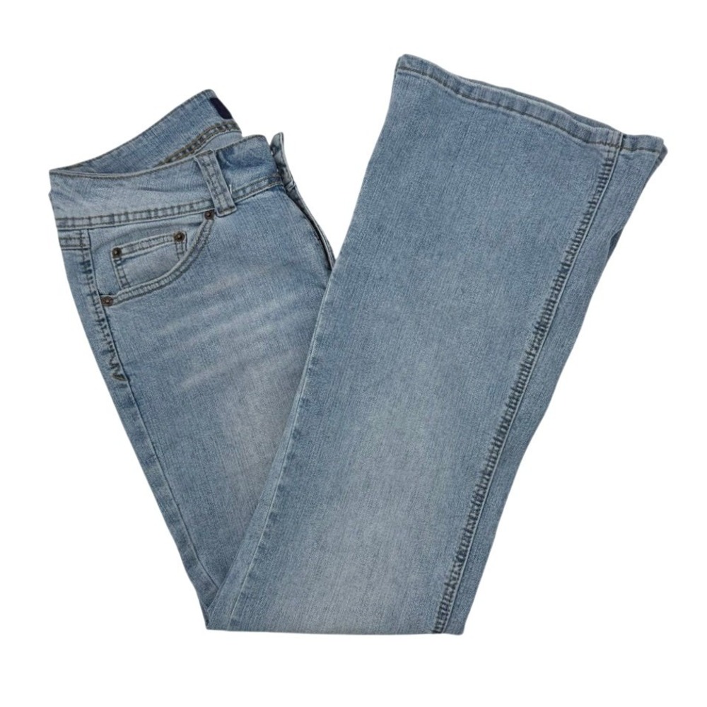 Angels Womens 13 Regular Jeans Light Wash Low Rise Flare Flap Pocket Y2K